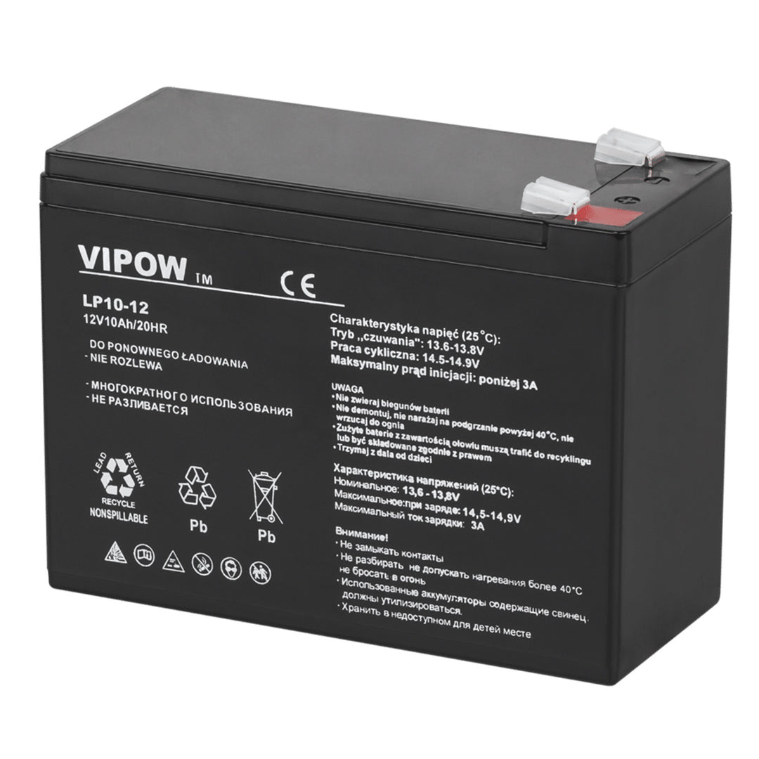 Vipow onderhoudsvrije gelbatterij 12V 10Ah, lange levensduur
