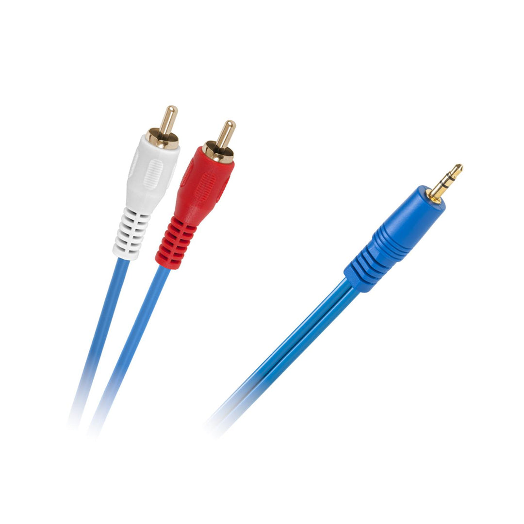 Kabel 3,5 mm jack naar 2x RCA 3 m blauw voor audio