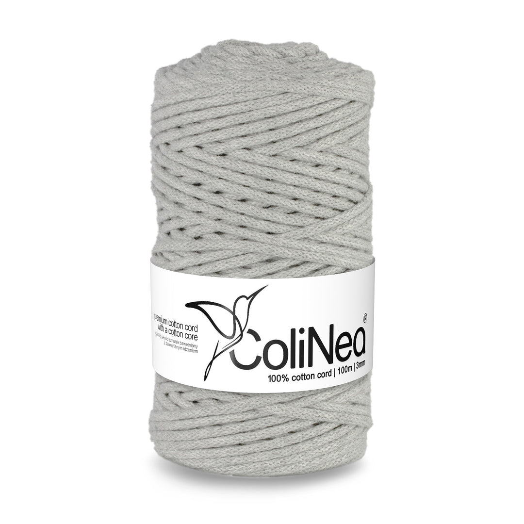 ColiNea Katoenen Koord met katoenen kern 3mm 100m DIY Macrame Breien Ideaal voor Handwerk Macrame Katoenen Koord voor Ambachten Lichtgrijs