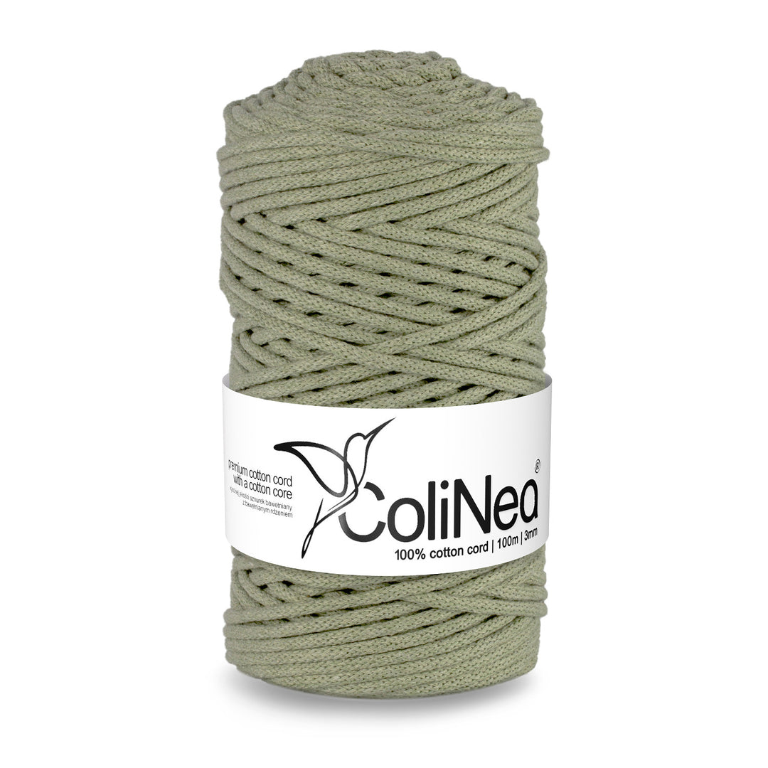 ColiNea Katoenen Koord met katoenen kern 3mm 100m DIY Macrame Breien Ideaal voor Handwerk Macrame Katoenen Koord voor Ambachten Olijfgroen