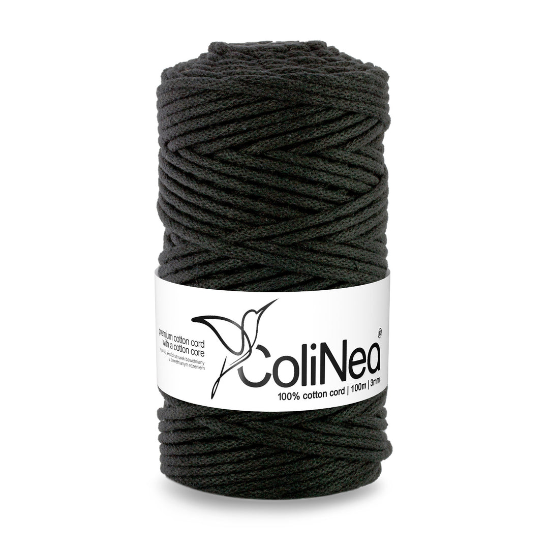 ColiNea Katoenen Koord met katoenen kern 3mm 100m DIY Macrame Breien Ideaal voor Handwerk Macrame Katoenen Koord voor Ambachten Zwart