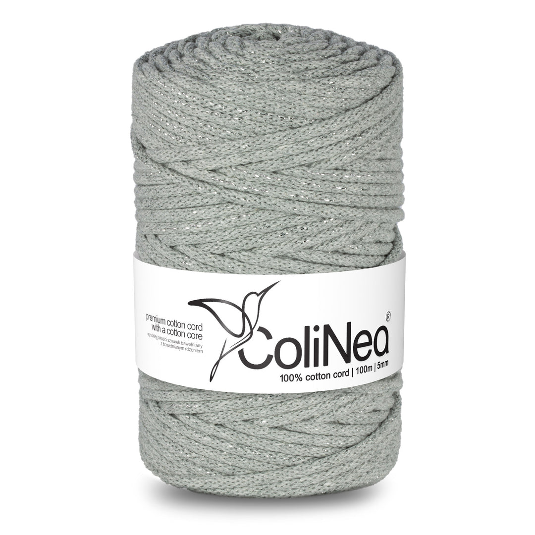 ColiNea Katoenen koord met katoenen kern 5mm 100m voor Macramé Tuinknutselen DIY Cadeaupapier Decoraties Grijs met zilverdraad