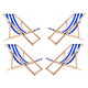 4 comfortabele houten ligstoelen, blauw gestreept, ideaal voor het strand, balkon, terras, gemonteerd