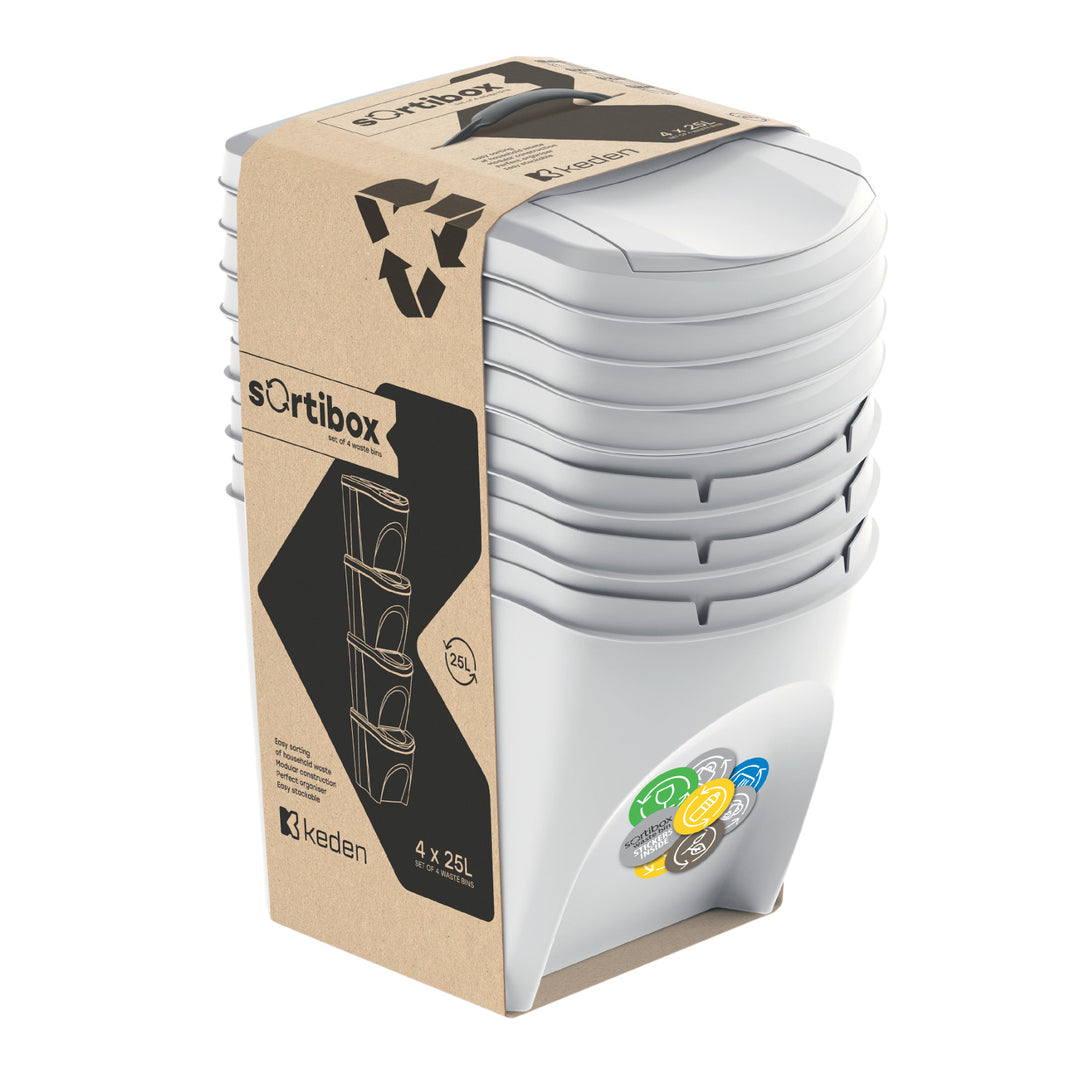 Prosperplast - Sortibox - Set afvalsorteerbakken 4x25L - Prullenbakken - Essengrijs