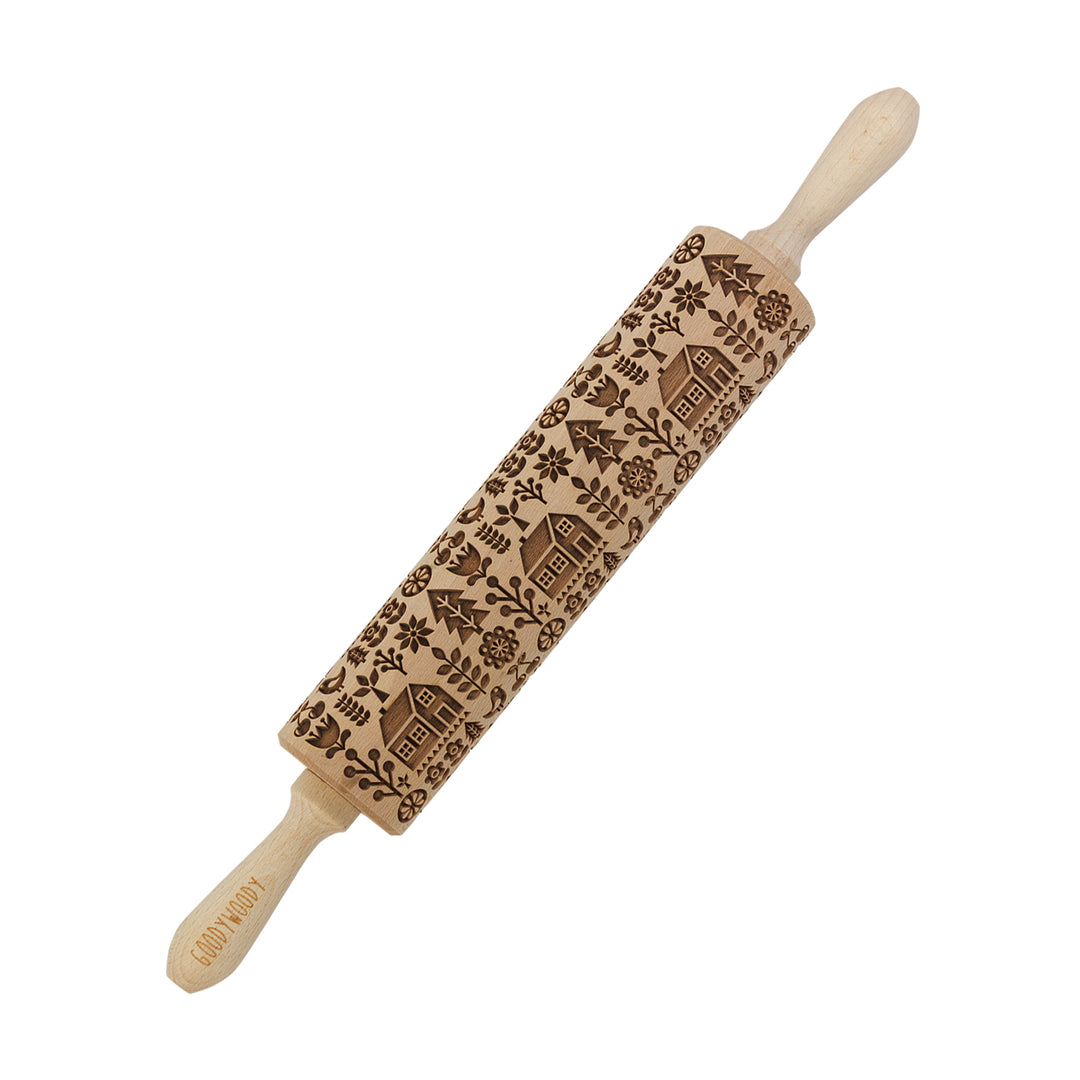 Goody Woody gegraveerde taartroller, 46 cm, beukenhout, Scandinavisch huis