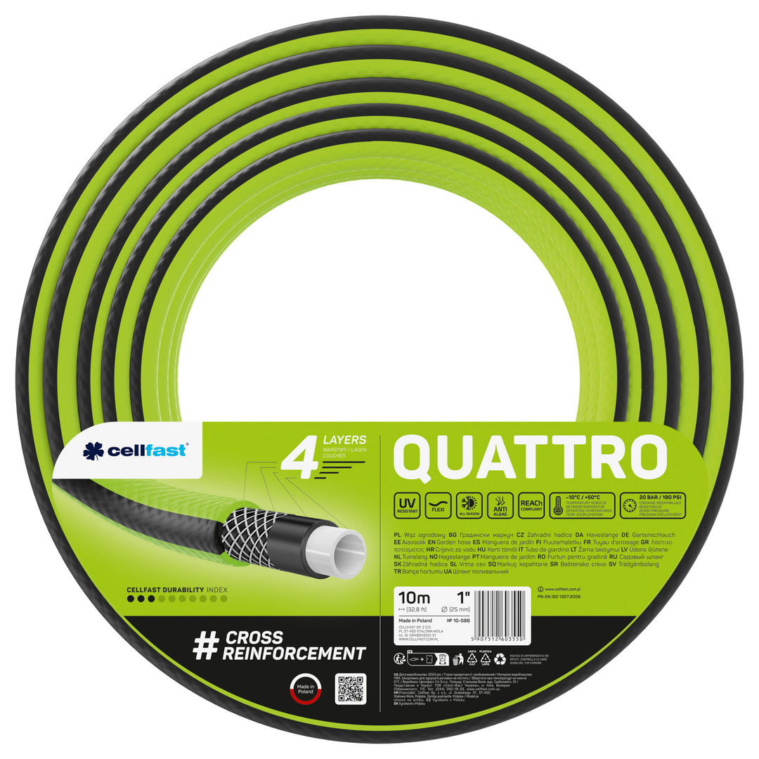 Cellfast tuinslang, 1'', 10 m, 4-lagig, kruislings gevlochten, Quattro