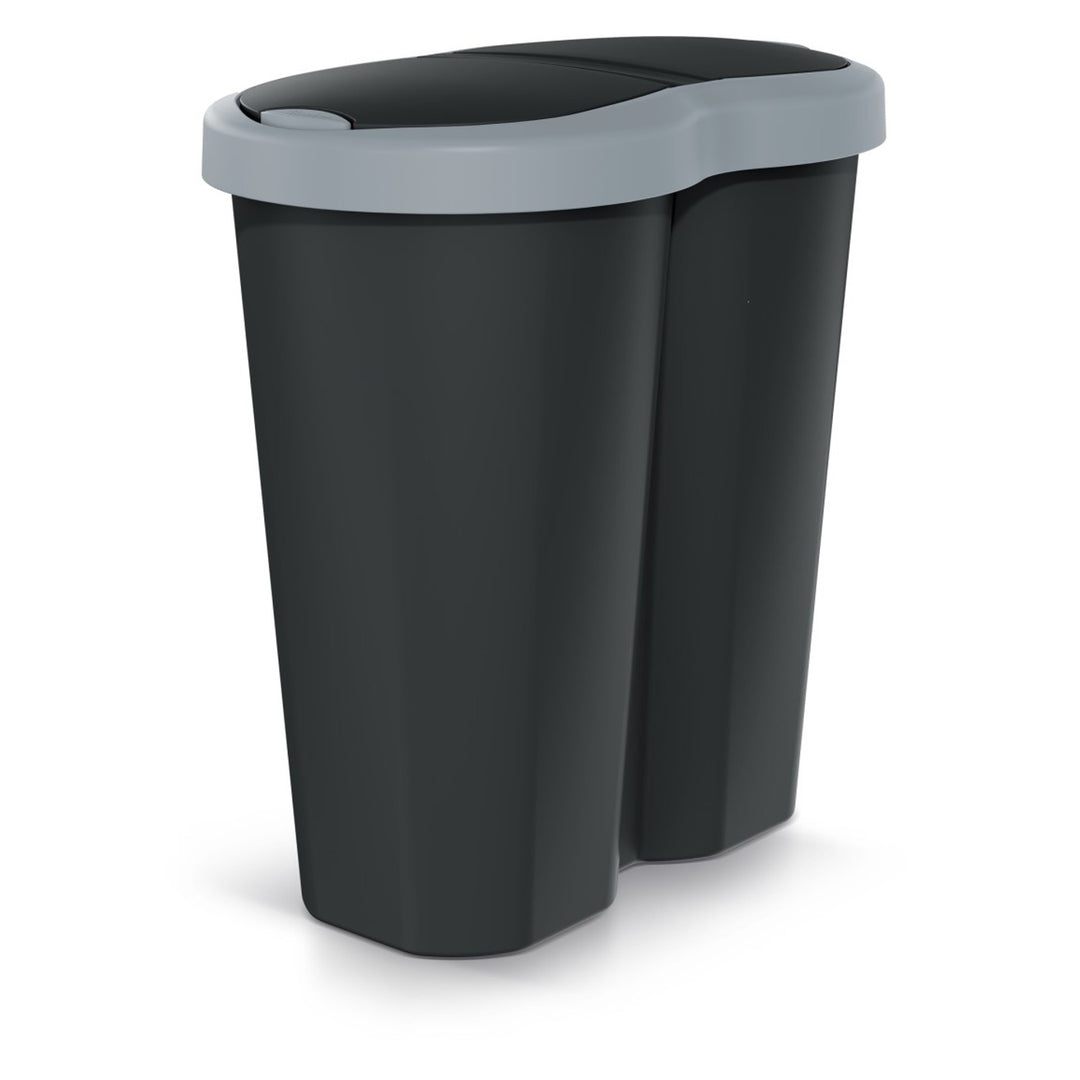 Afvalmand Compacta R Duo, grijs/zwart, inhoud 40L, één compartiment, twee deksels, NDRF40-429U_S411