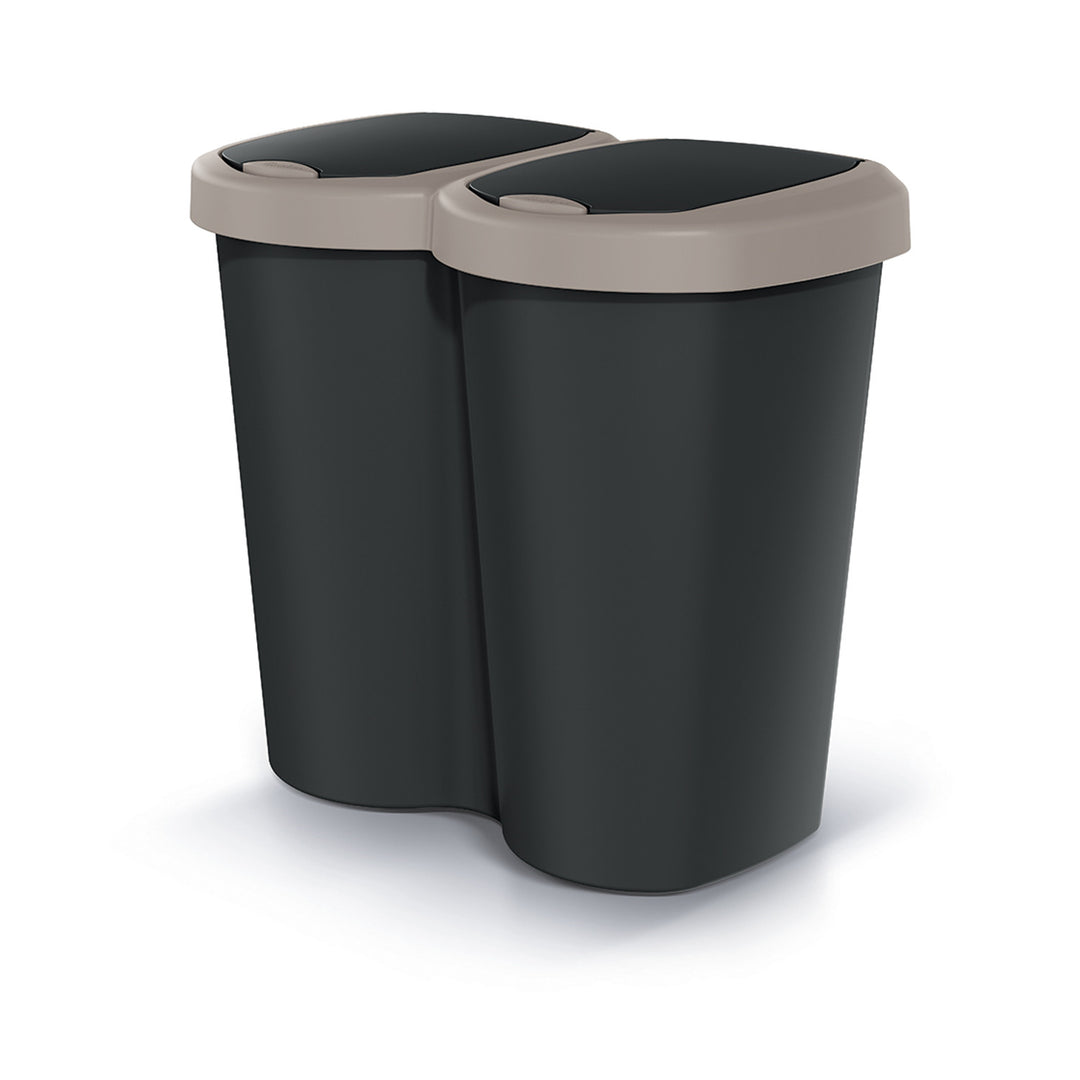 Afvalbak Compacta B Duo, bruin/zwart, inhoud 40L, één compartiment, twee deksels, wandmodel, NDBS40-WG5C_S411
