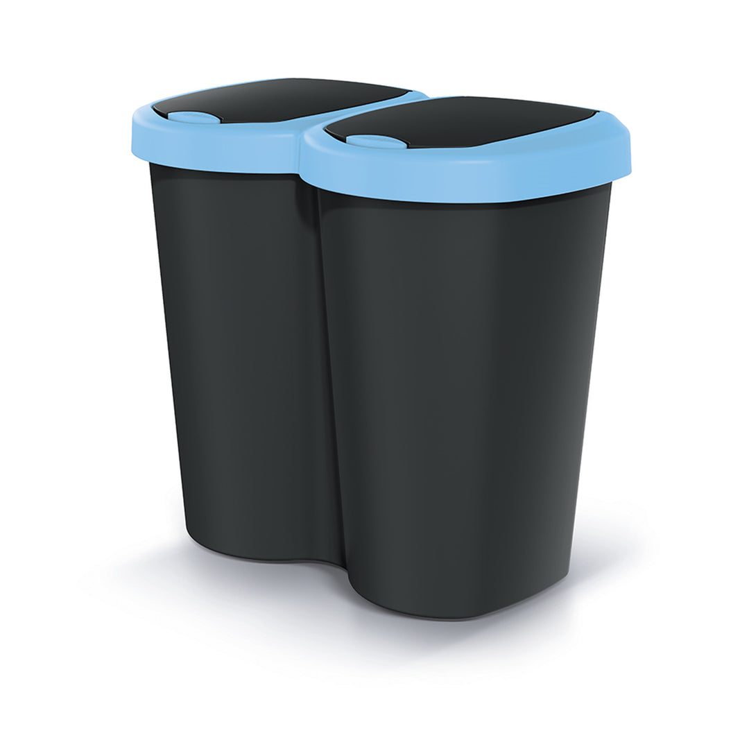Afvalbak Compacta B Duo, blauw/zwart, inhoud 40L, één compartiment, twee deksels, wandmodel, NDBS40-2717C_S411