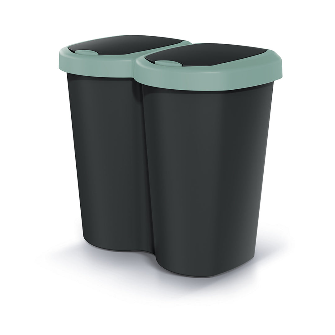 Afvalbak Compacta B Duo, groen/zwart, inhoud 40L, één compartiment, twee deksels, wandmodel, NDBS40-5575C_S411