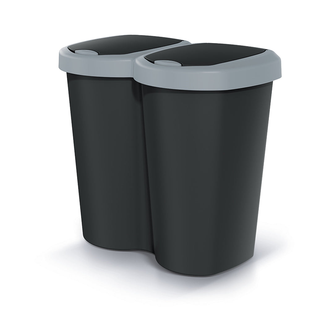 Afvalbak Compacta B Duo, grijs/zwart, inhoud 40L, één compartiment, twee deksels, wandmodel, NDBS40-429U_S411