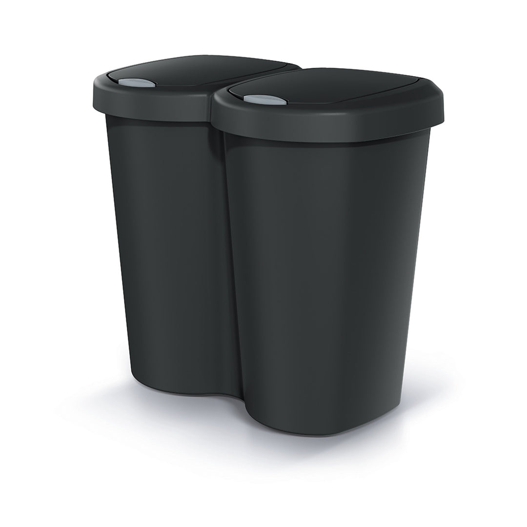 Afvalbak Compacta B Duo, zwart, inhoud 40L, één compartiment, twee deksels, wandmodel, NDBS40-S411