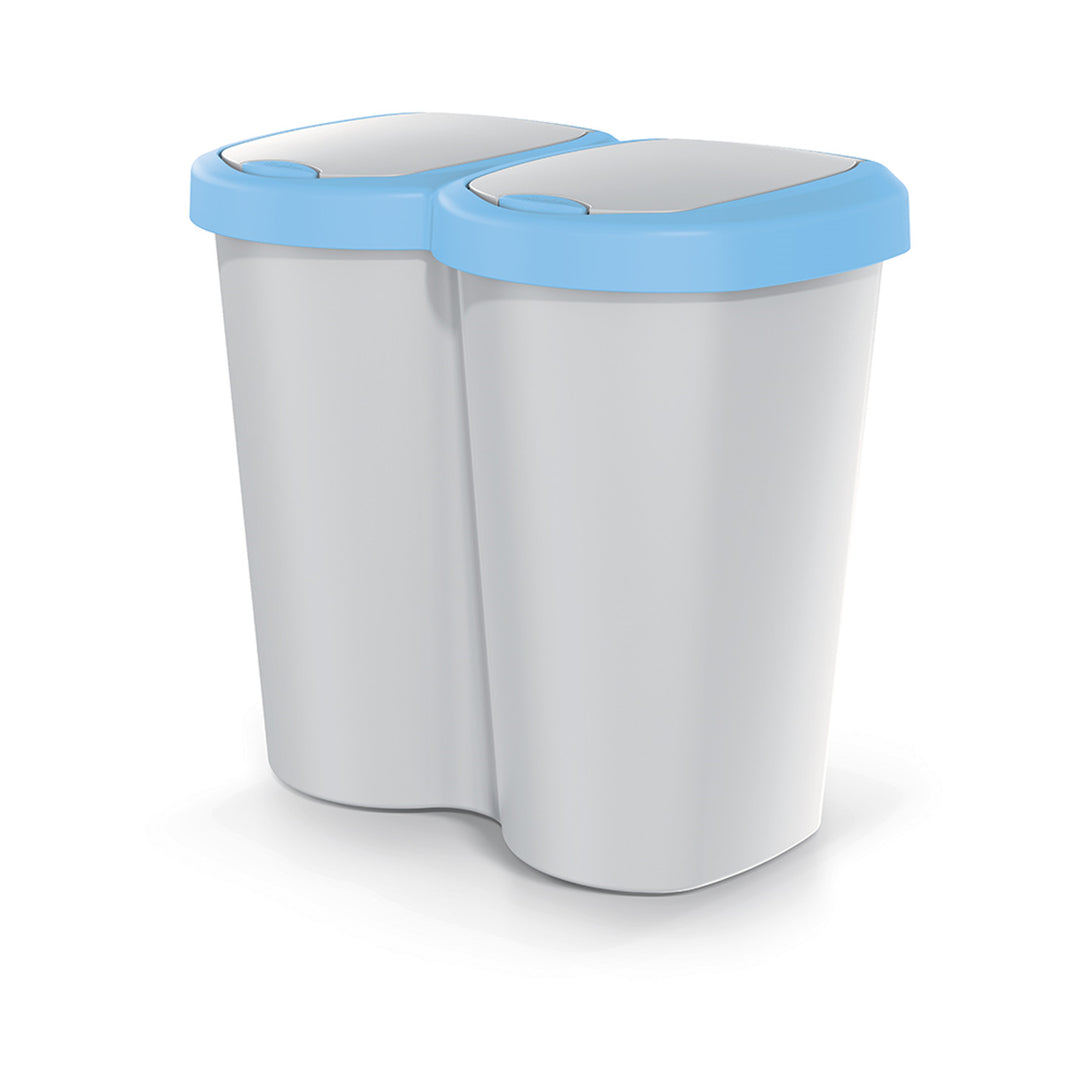 Afvalbak Compacta B Duo, blauw/ashmere, inhoud 40L, één compartiment, twee deksels, wandmodel, NDBS40-2717C_427C