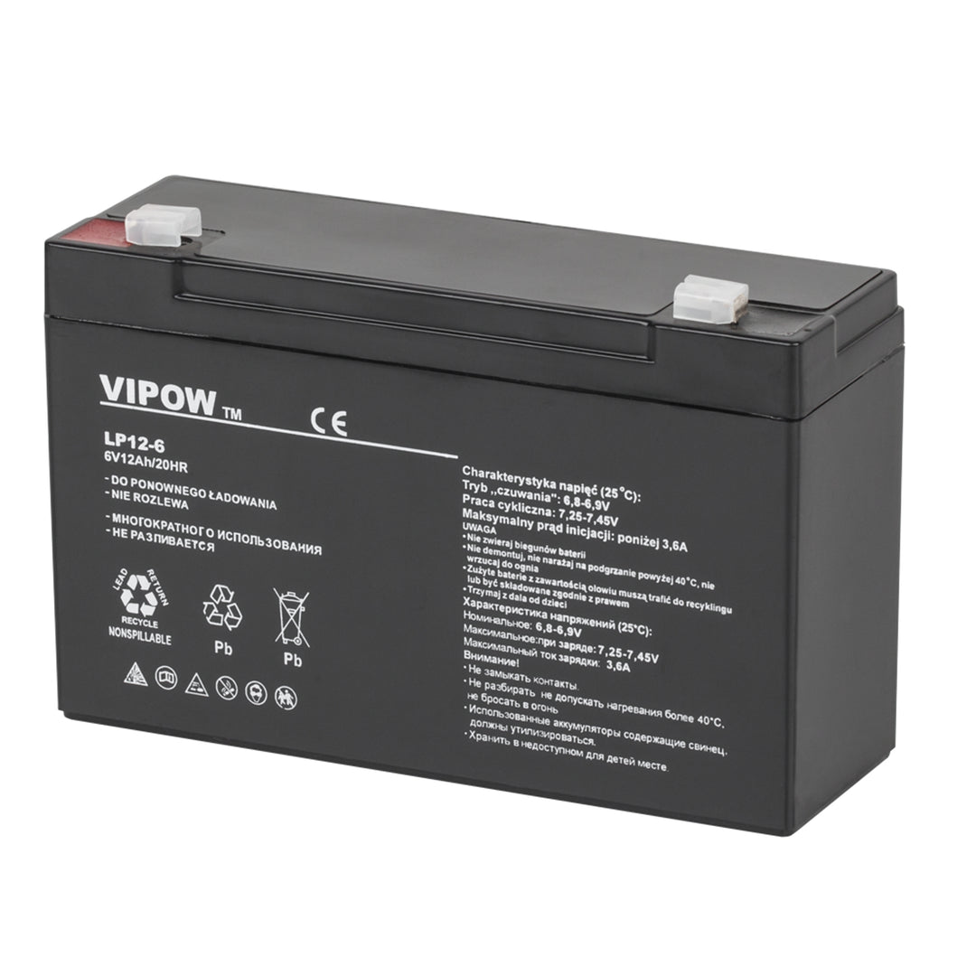 Onderhoudsvrije 6V 12Ah Vipow gelbatterij met lange levensduur