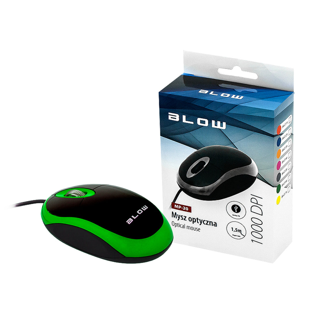 Optische, bedrade muis WIRED MP-20 BLOW USB 100DPI groen