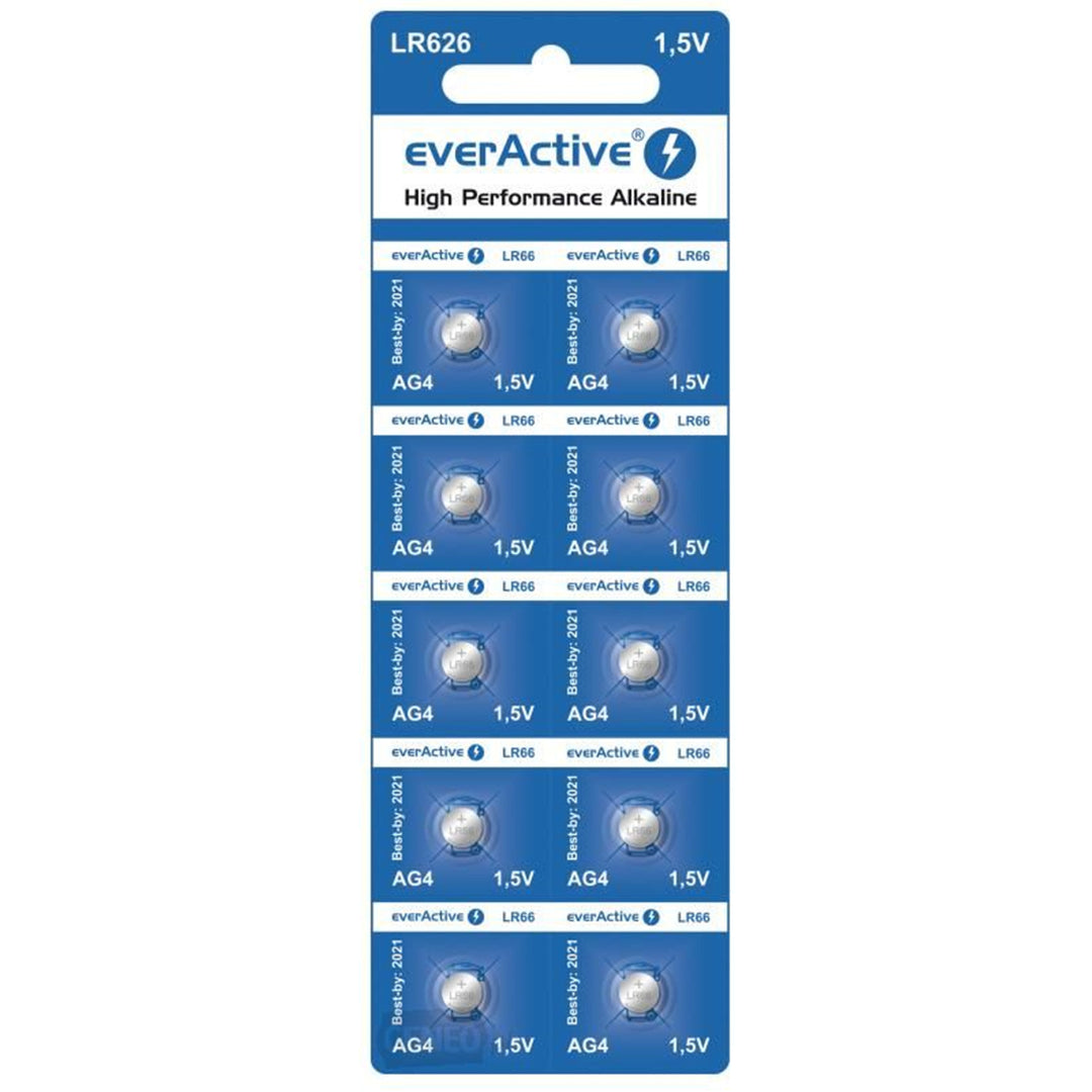 10x in blister batterij AG4 G4 LR626 LR66 BL166 everActive