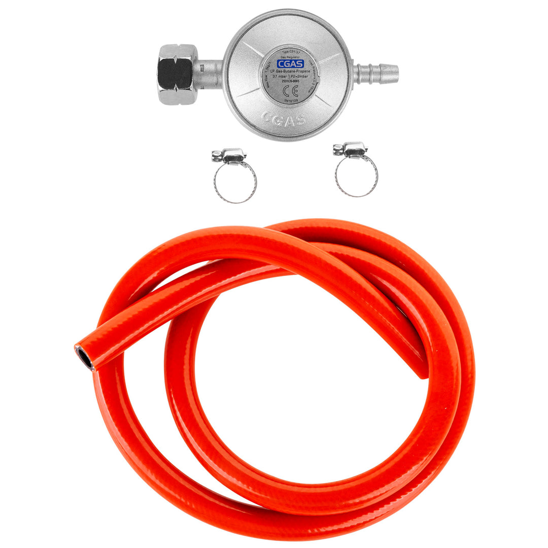 Teesa TSA0094 Propaan-Butaan aansluitset Gasregelaar BBQ gasreductiemiddel 1m slang Complete set voor gasfornuizen, kookplaten, ovens, grills en andere gasapparatuur 37 mbar