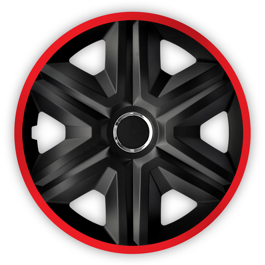 16 "NRM FAST LUX RED / Wieldoppen - Rood en Zwart - Set van 4 st