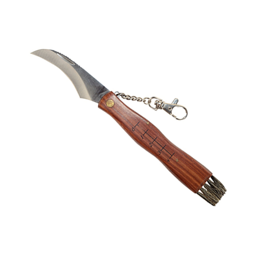 Greenmill GR5040 Tuinmes paddenstoelplukmes met borstel en meetlint Houten handvat Hoogwaardig staal 21cm