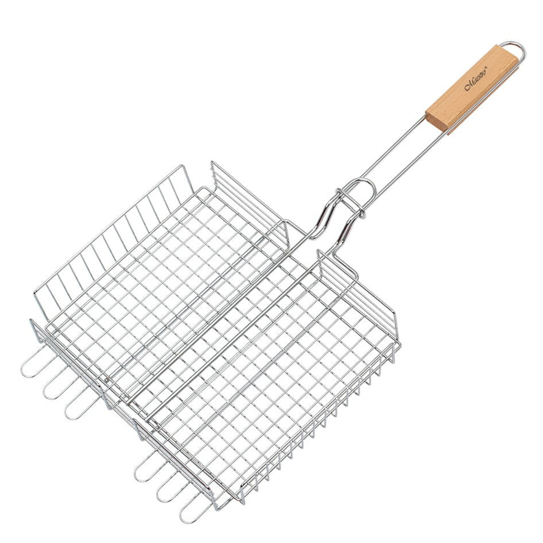 Maestro MR-1004 Grillrooster met houten handvat afsluitbaar (staal, 25x30cm)