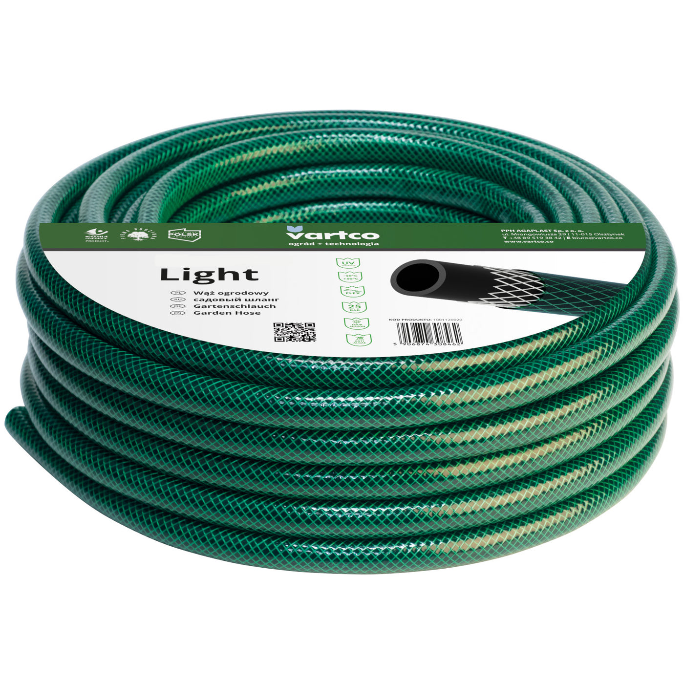 Vartco Light - 3-Ply Tuinslang 3/4" 10m | Besproeiing flexibele | Polyester kruis vlecht UV-bestendig 25 Bar