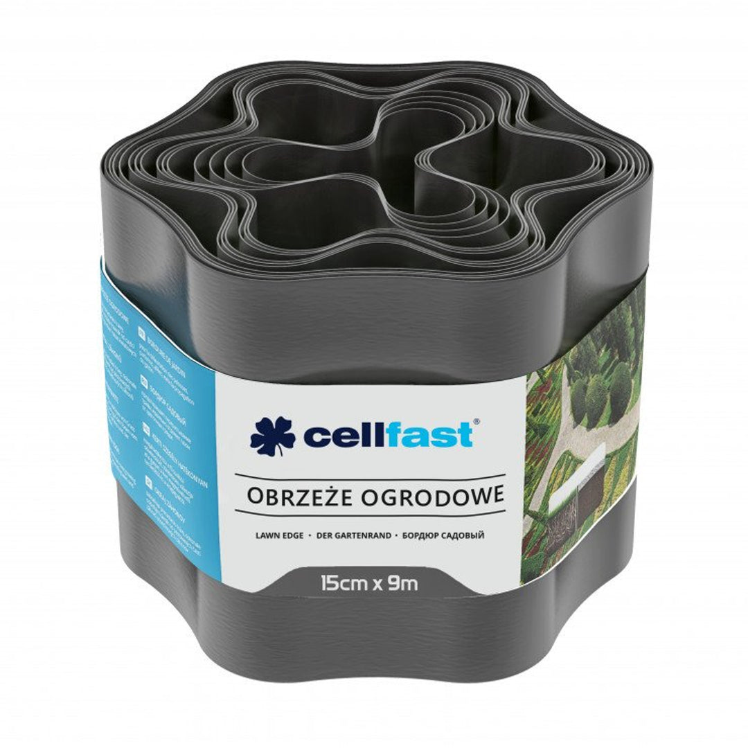 Cellfast Gazonrand Golvend tuinhek Maairand tuin palissade Wortelbarrière Kunststof Grafiet 15cm x 9m