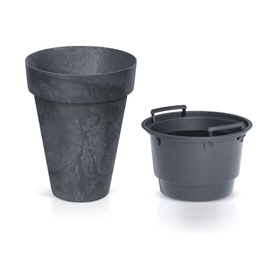 Prosperplast - Cube Slim Beton Effect Bloempot 2 in 1 incl. bloempot voor binnen en buiten | UV-bestendig Rond Plastic Ø 355mm Antraciet