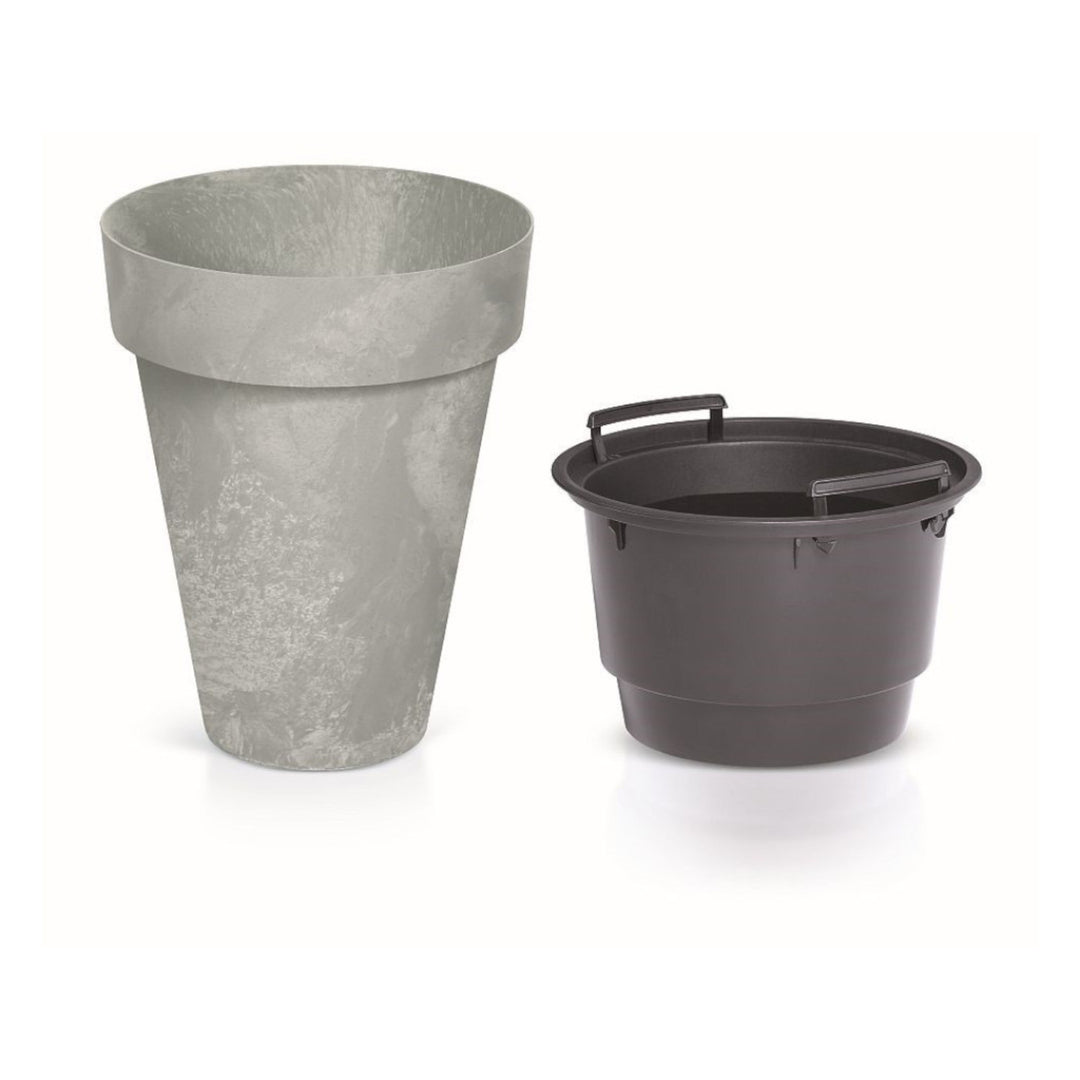 Prosperplast - Cube Slim Beton Effect Bloempot 2 in 1 incl. bloempot voor binnen en buiten | UV-bestendig Rond Plastic Ø 355mm Beton