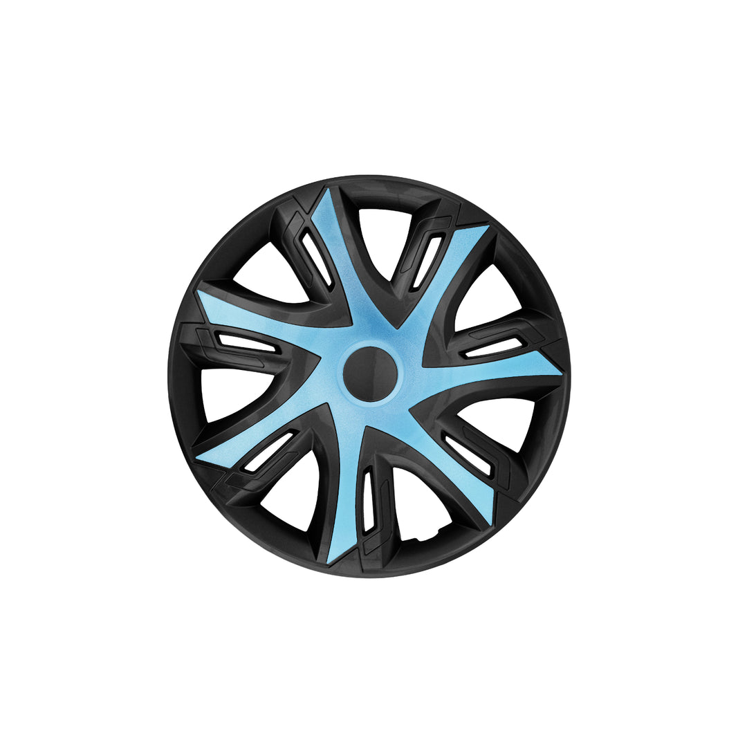 NRM N-Power wieldoppen voor stalen velgen Tweekleurige wieldoppen Set van 4 auto's Voertuig Geschikt voor de meeste merken en velgen ABS-kunststof (Azure / Black, 15")