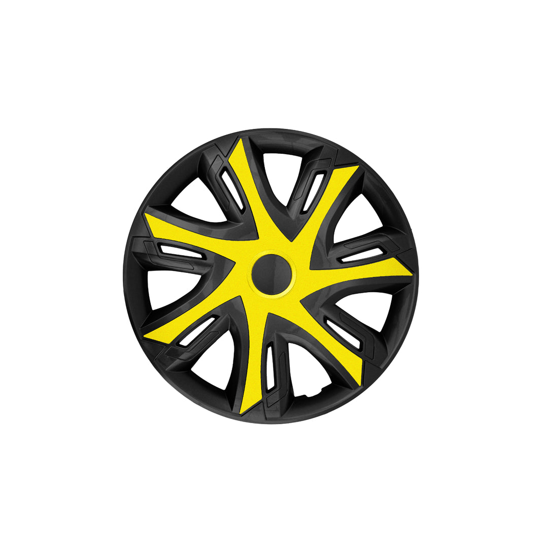 NRM N-Power wieldoppen voor stalen velgen, two-tone wieldoppen, set van 4, auto, voertuig, geschikt voor de meeste merken en velgen, ABS kunststof (geel/zwart, 15")