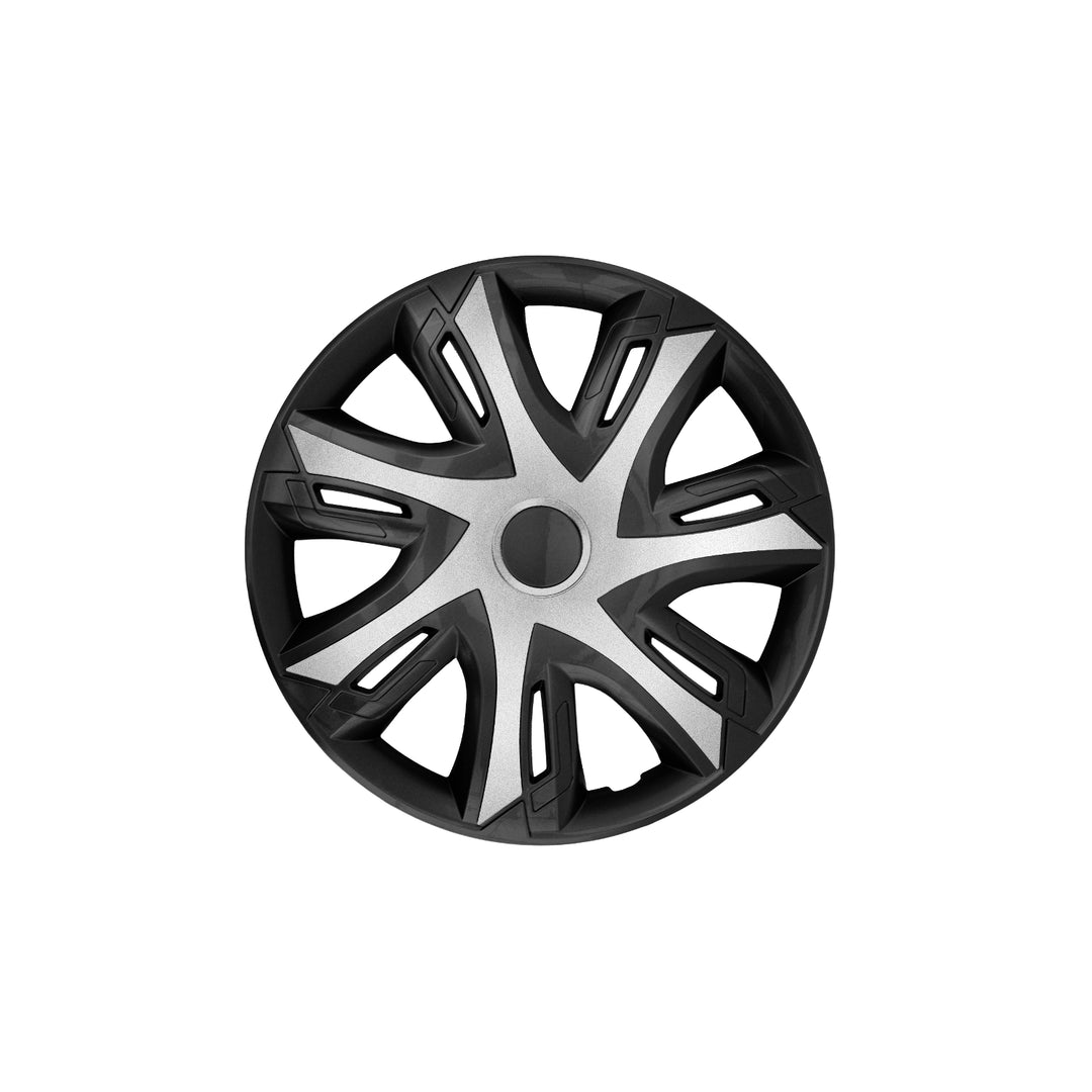 NRM N-Power wieldoppen voor stalen velgen Tweekleurige wieldoppen Set van 4 auto's voertuig Geschikt voor de meeste merken en velgen ABS-kunststof (zilver / zwart, 15")