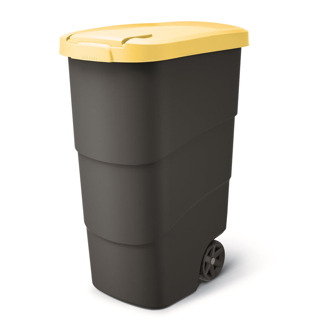 Prosperplast - Wheeler - Grote Afvalbak met wielen 90L - Geel / Kunststof