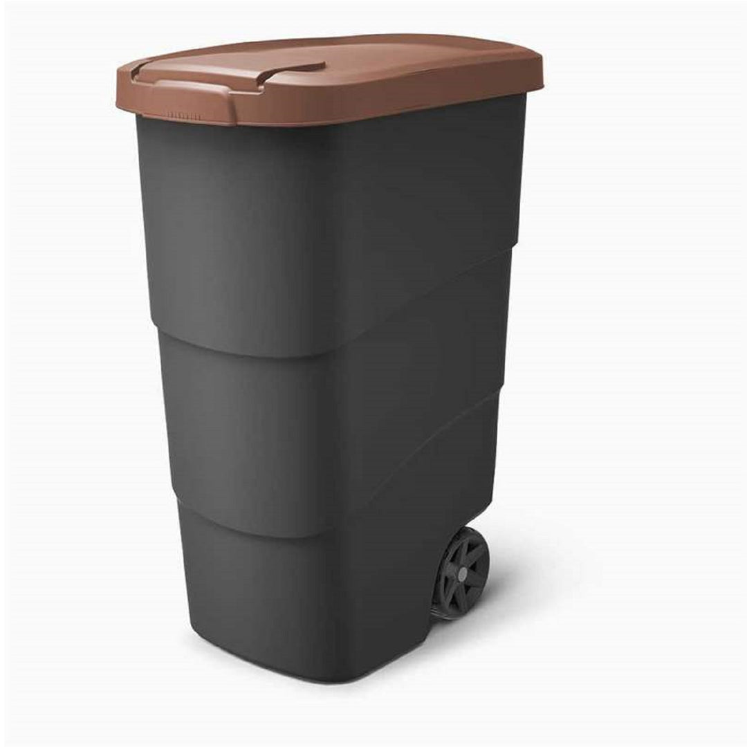 Prosperplast - Wheeler - Grote Afvalbak met wielen 90L - Bruin / Kunststof