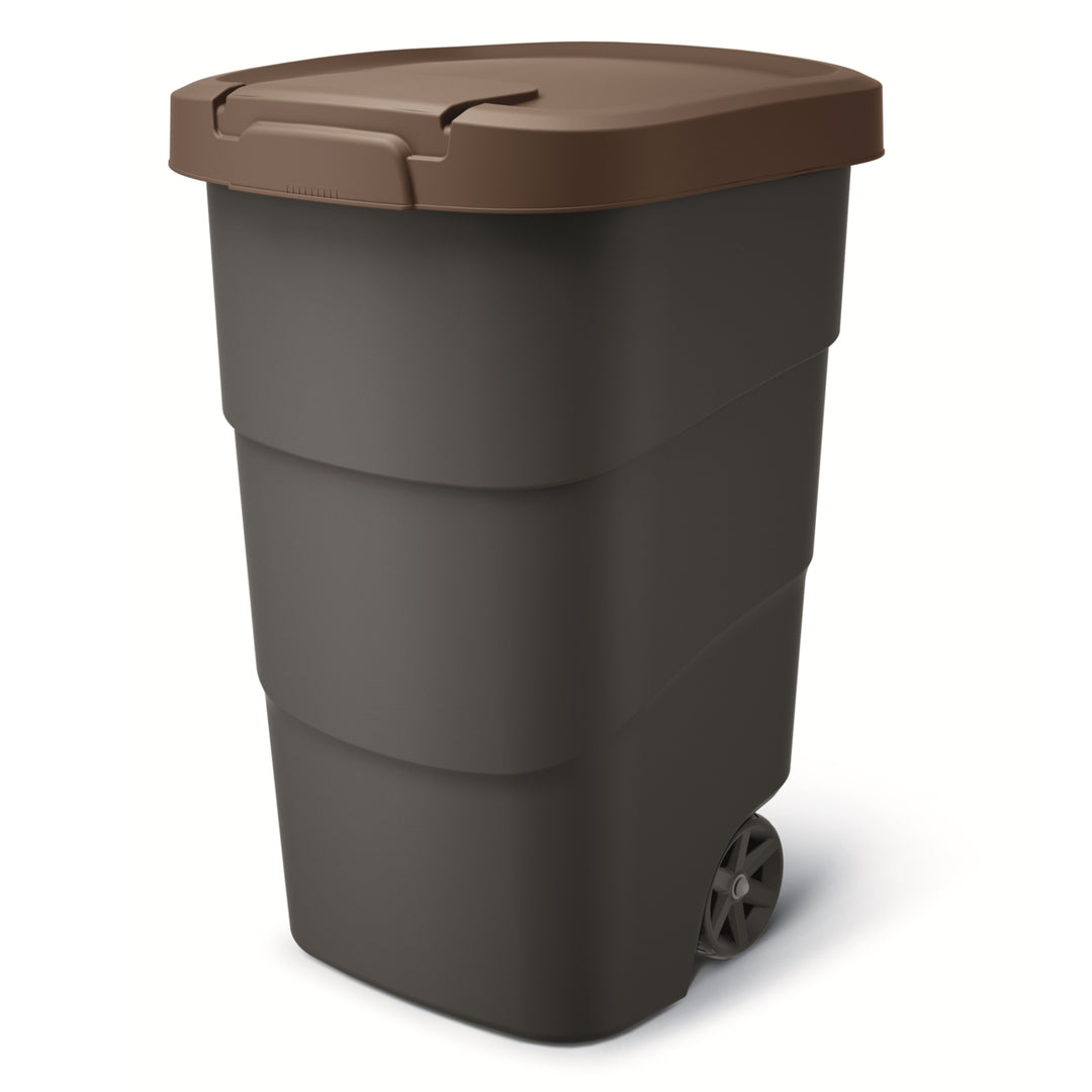 Prosperplast - Wheeler - Grote Afvalbak met wielen 95L - Bruin / Kunststof