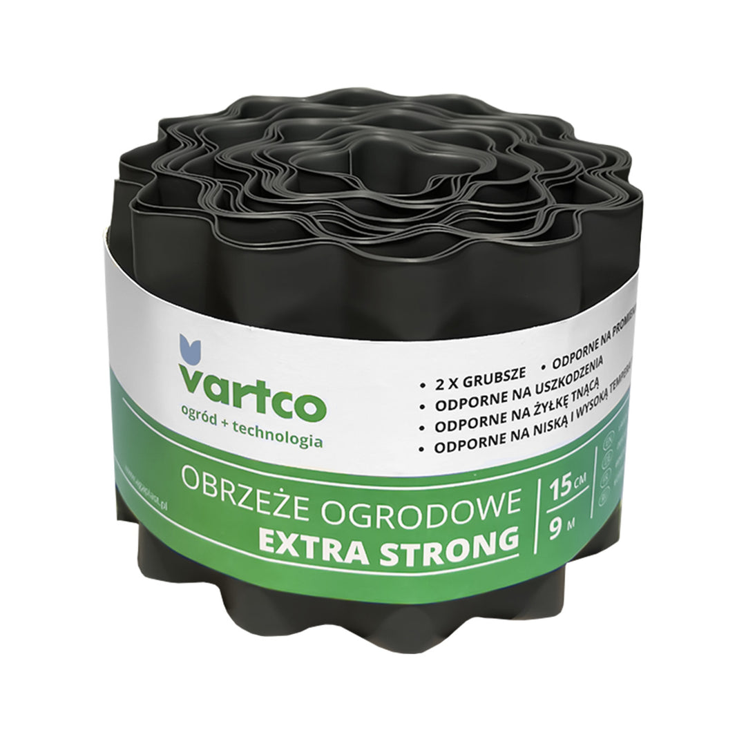 Vartco Extra sterke Gazonrand Tuinomheining golvende Tuinrand maairand tuinpalissade wortelbarrière Kunststof grafiet (15 cm x 9 m)