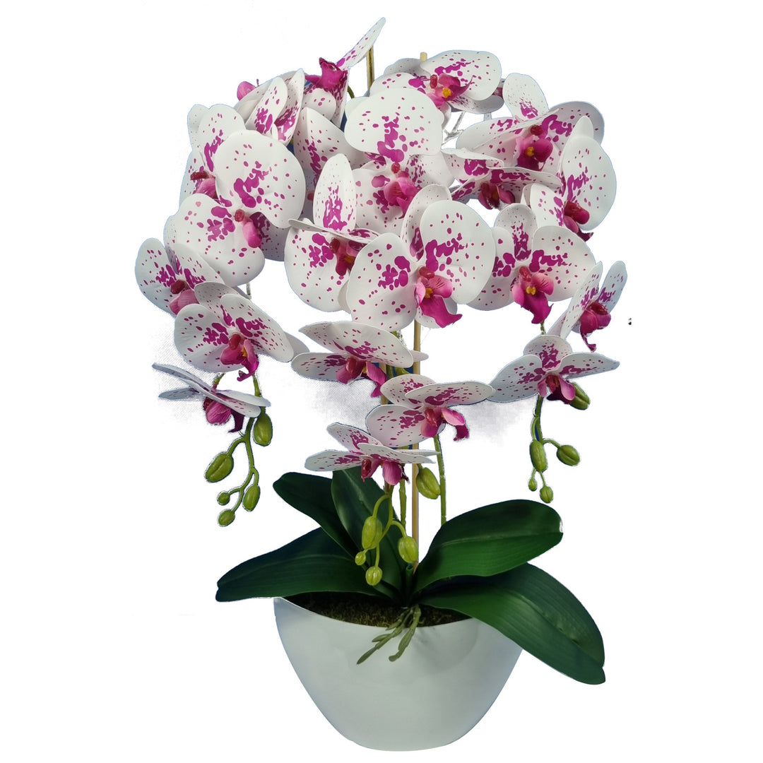 Damich - Kunst Orchidee in Bloempot - Voor binnen - Hoogte ca. 60cm - Wit/rood