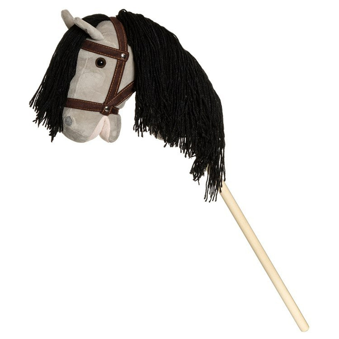 Teddykompaniet - Pluche stokpaard met teugels - 80cm - Grijs / Bruin