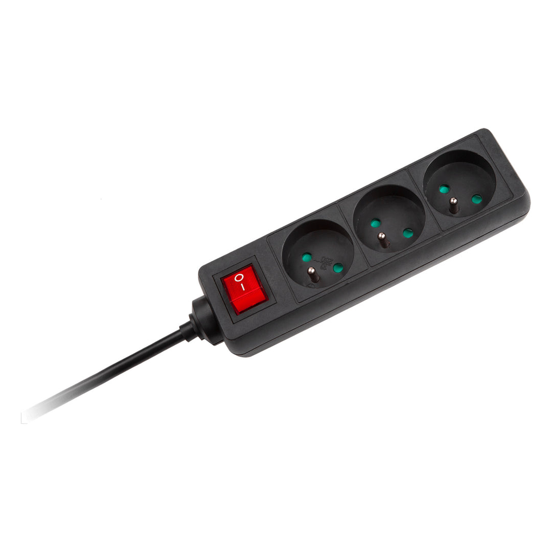 Rebel verlengkabel, 3 stopcontacten, 1,5m, met schakelaar, zwart, URZ3197-1.5
