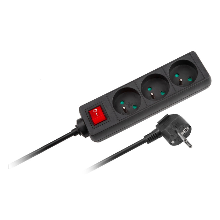 Rebel verlengkabel, 3 stopcontacten, 1,5m, met schakelaar, zwart, URZ3197-1.5