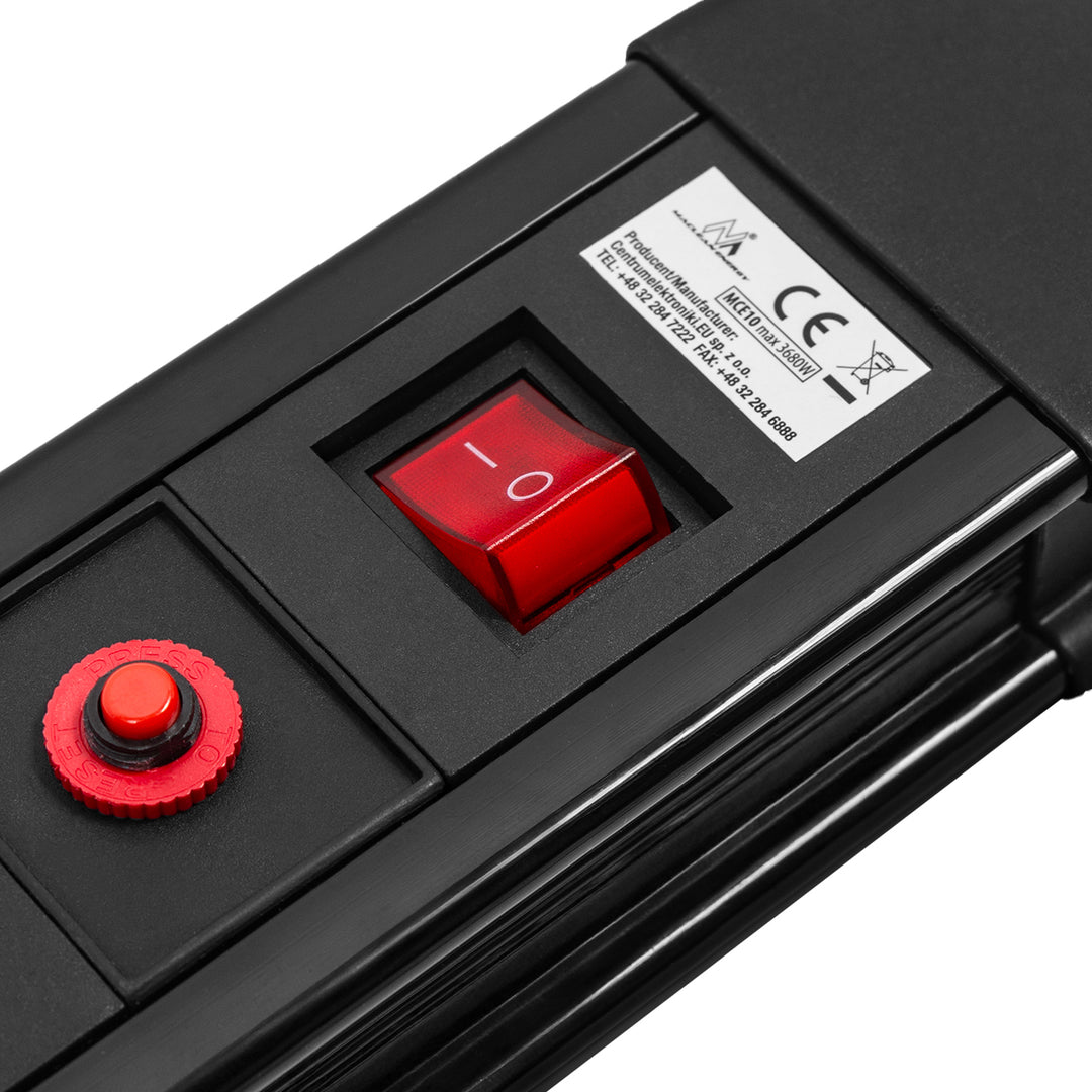 Maclean-stroomrail, verlengsnoer met 10 stopcontacten, 2 schakelaars, beveiliging en overbelastingssignalering, 3680 W, MCE10