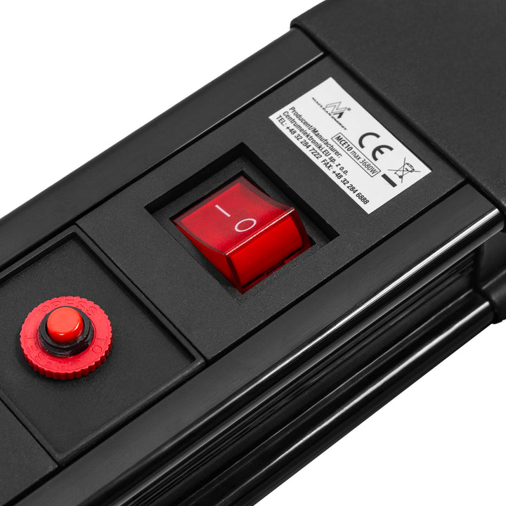 Maclean-stroomrail, verlengsnoer met 10 stopcontacten, 2 schakelaars, beveiliging en overbelastingssignalering, 3680 W, MCE10