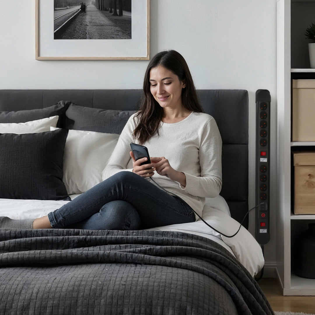 Maclean-stroomrail, verlengsnoer met 10 stopcontacten, 2 schakelaars, beveiliging en overbelastingssignalering, 3680 W, MCE10