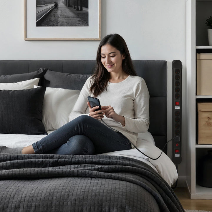 Maclean-stroomrail, verlengsnoer met 10 stopcontacten, 2 schakelaars, beveiliging en overbelastingssignalering, 3680 W, MCE10