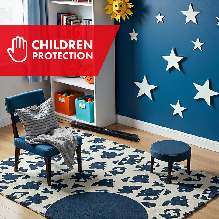 Maclean-stroomrail, verlengsnoer met 10 stopcontacten, 2 schakelaars, beveiliging en overbelastingssignalering, 3680 W, MCE10