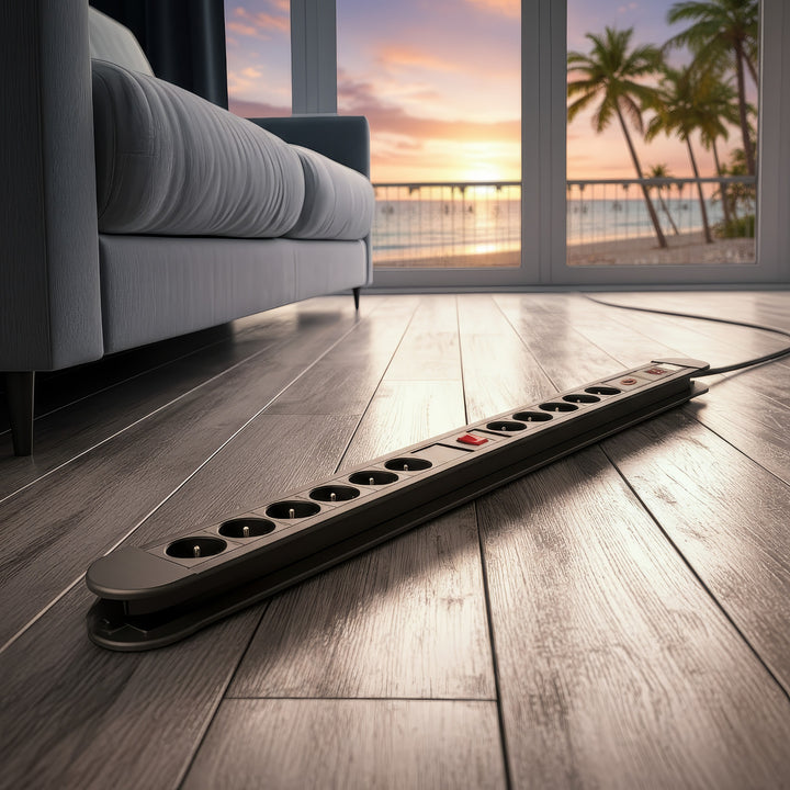 Maclean-stroomrail, verlengsnoer met 10 stopcontacten, 2 schakelaars, beveiliging en overbelastingssignalering, 3680 W, MCE10