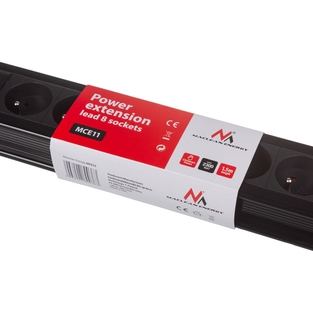 Stekkerdoos 8 contactdozen met penaarde  kinderbeveiliging Maclean MCE11