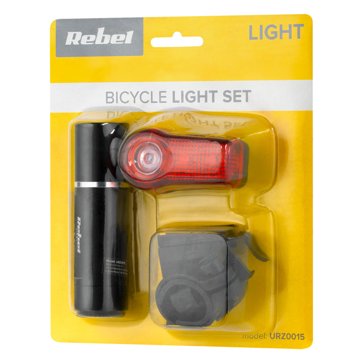 Fietsverlichtingsset URZ0015 voor 1x LED 3W + achter 3x LED accu Rebel