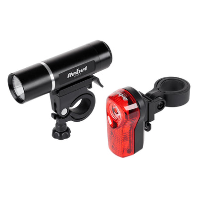 Fietsverlichtingsset URZ0015 voor 1x LED 3W + achter 3x LED accu Rebel