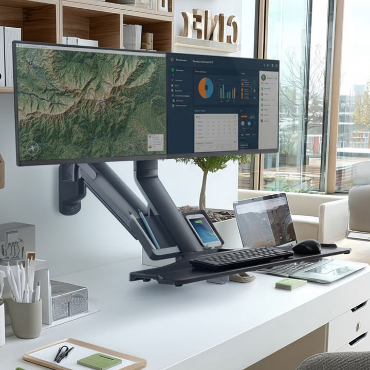 Maclean - Monitorbeugel / Muurbevestiging en Toetsenbordplank - VESA 17" - 32"