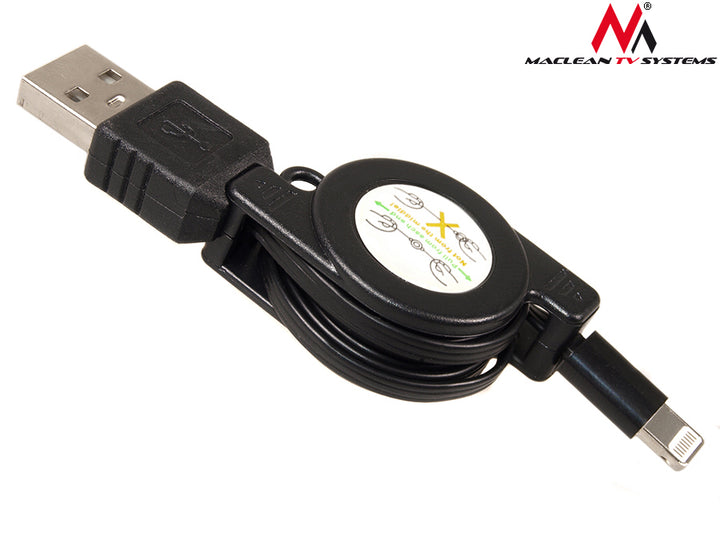 USB-bliksem 8P zwarte intrekbare kabel Maclean MCTV-731